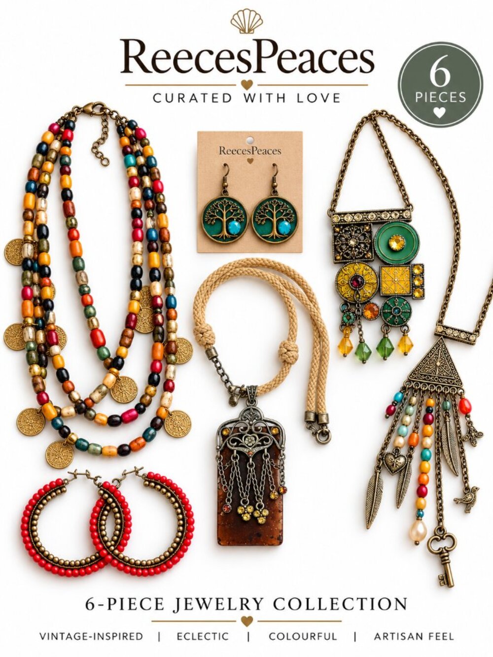 Eclectic Boho Artisan Jewelry Collection | 6-Piece Necklace & Earring Lot